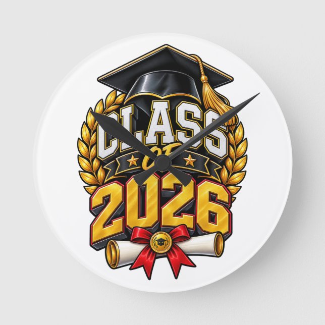 Examensfirande Design för Klass 2026 Rund Klocka (Framsida)