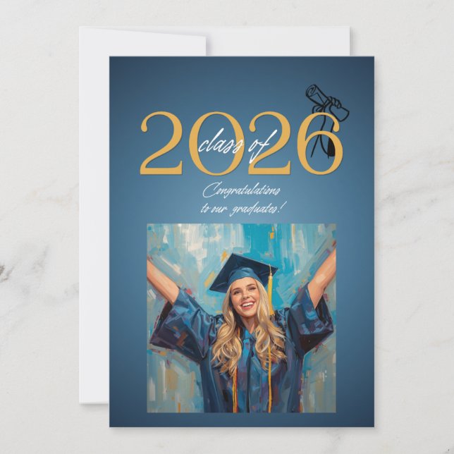 Examensfirande för klass 2026 Modern Blå & Inbjudningar (Framsida)