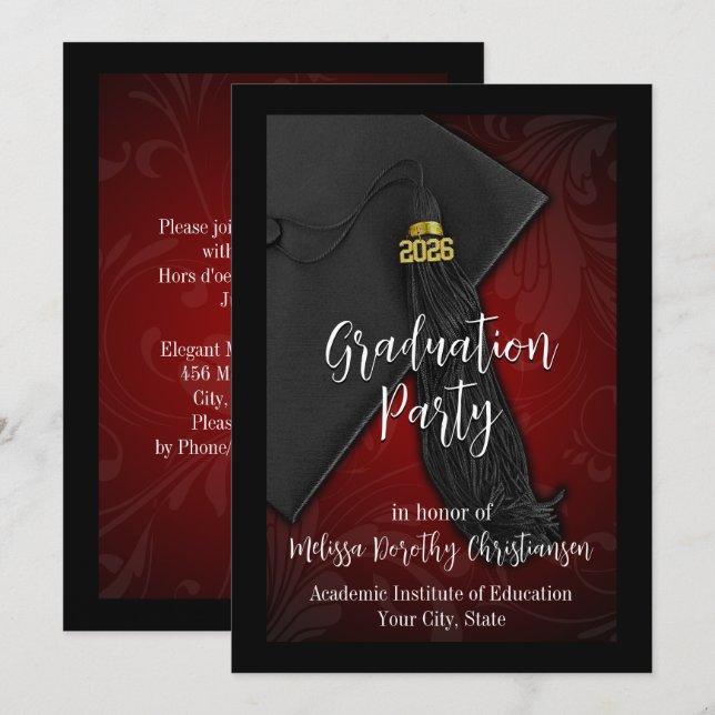 Examensfirande för klassen 2026 på Red Tassel Coll Inbjudningar (Fram/baksida)