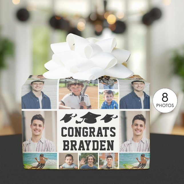 Examensfirande Grattis Namn 8 Fotokollage Presentpapper (Skapare uppladdad)