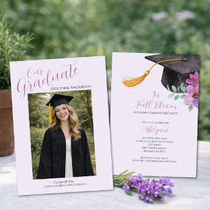 Examensfirande Lila I Blom Floral Foto Inbjudningar