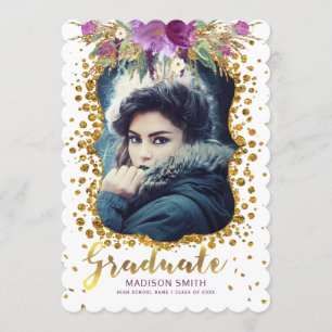 Examensfoto Blommig Falskt Guld Glitter Konfetti Meddelande
