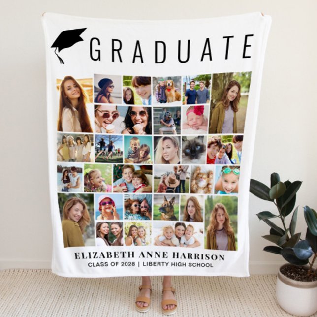 Examensfoto Collage Fleecefilt (Graduation Photo Collage Fleece Blanket)