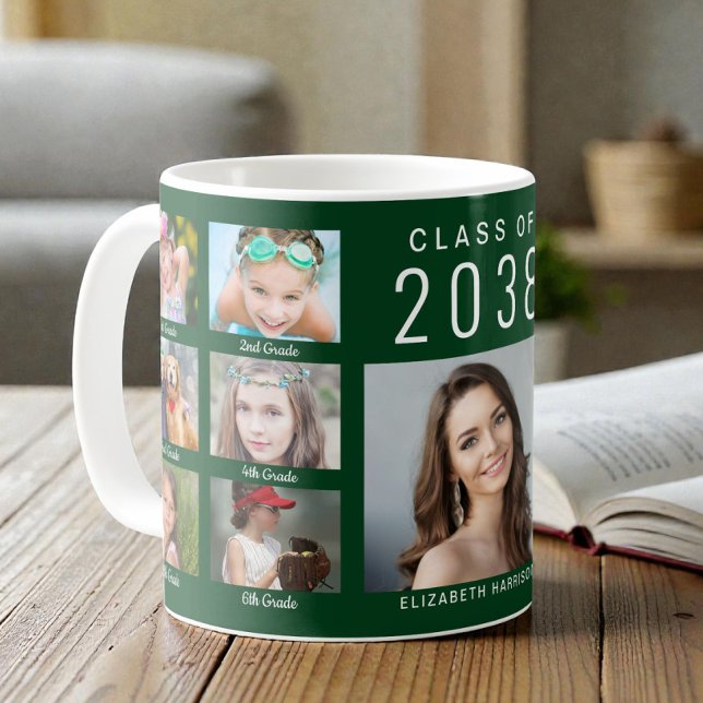 Examensfoto Collage Grön Examen Kaffemugg (Graduate Photo Collage Green Graduation Coffee Mug)