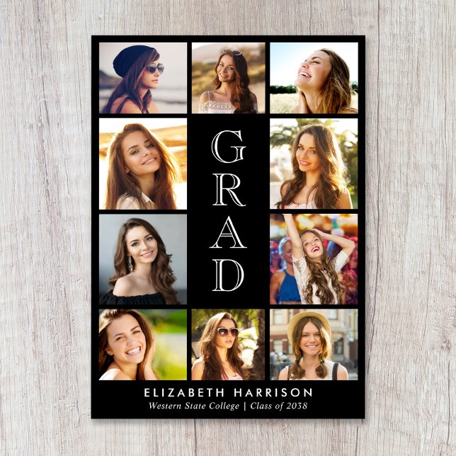 Examensfoto Collage Svart Meddelande (Graduation Photo Collage Black Announcement)