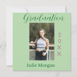 Examensfoto grön rosa år 20XX namn enkelt Julkort