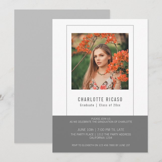 Examensfoto Mall Personlig Grå Vit (Fram/baksida)