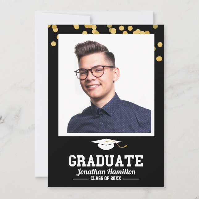 Examensfoto Tack Svart Guld Kort (Framsida)