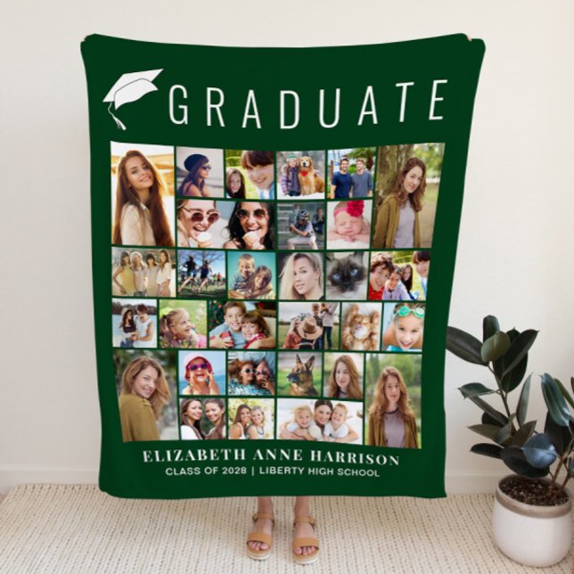 Examensfotomontage Grön Fleecefilt (Graduation Photo Collage Green Fleece Blanket)