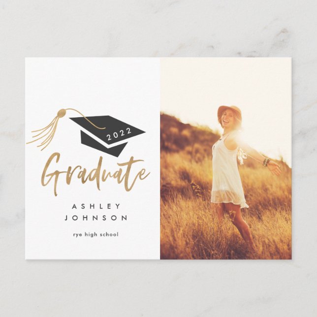 Examenshatt Tassel Guld Folie Foto 2022 Meddelande Vykort (Framsida)