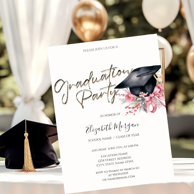 Examenshattsblommor Band Ditt Foto Examen Inbjudningar (Skapare uppladdad)