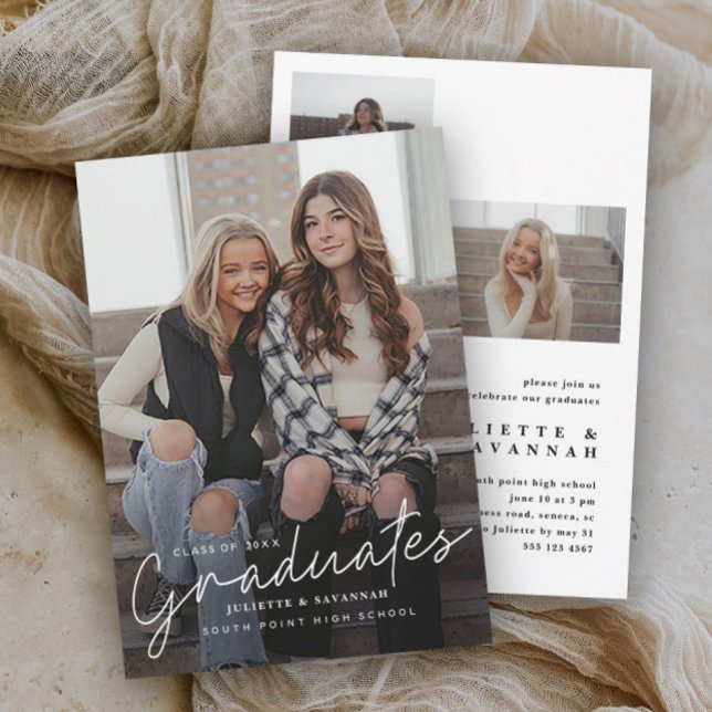 Examensinbjudningar för flera studenter (Handwritten multiple graduate photo graduation invitations.)