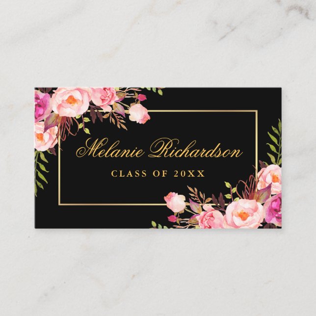 Examensnätverkande Guld Rosa Blommig Visitkort (Framsida)