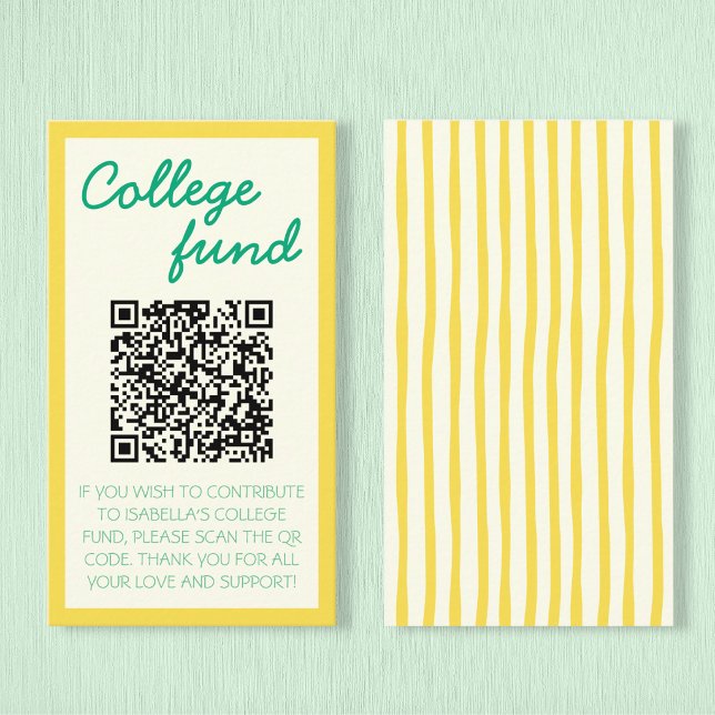 Examenspresent Gul Grön Gåva Qr Kod Utexaminerad Tilläggskort (College Fund Yellow Green Gift Qr Code Graduation Enclosure Card)