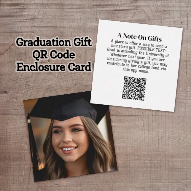 Examenspresent QR-kod med foto på framsidan Tilläggskort (Graduation Enclosure Card with QR code and photo)