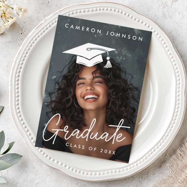 Examensredigerbar hatt foto examen tack kort (Graduation editable hat photo graduate thank you card)