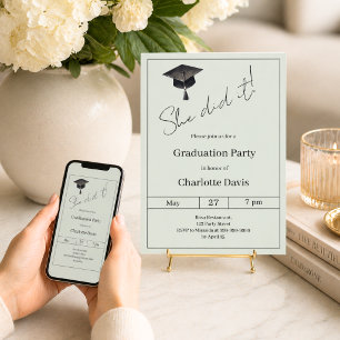 Examenstårt-fest sage green Hon klarade det Inbjudningar