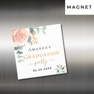 Examenstårtas rose gold blommiga spara datum magnet