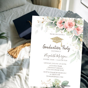Examenstårtor, rosafärgade blommor examensfirande inbjudningar