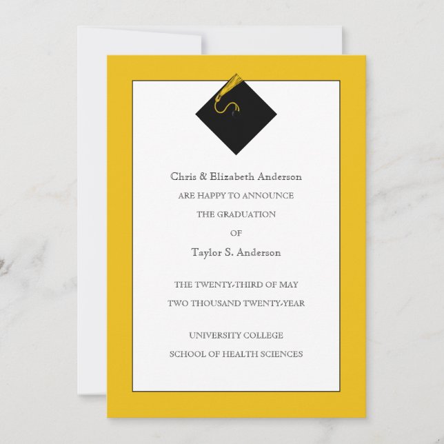 Examenstillkännagivande Guldfärg Inbjudningar (Framsida)