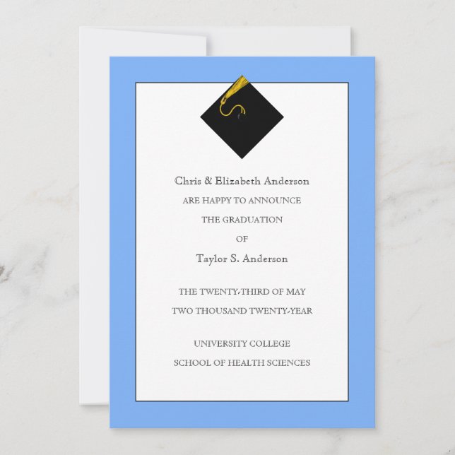 Examenstillkännagivande Ljusblå Inbjudningar (Framsida)