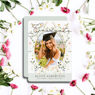 Examenstillkännagivande med vildblomma Foto Inbjudningar