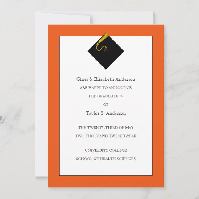 Examenstillkännagivande Orange Inbjudningar (Framsida)