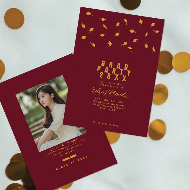 Examenstoppen Kast Rödbrun & Guld Examenstårta Fes Inbjudningar (Skapare uppladdad)