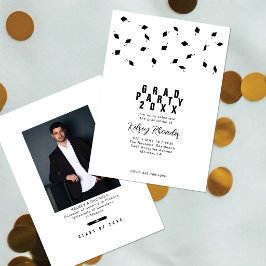 Examenstoshuvuddukskast Svart & Vit Examenstårsfes Inbjudningar