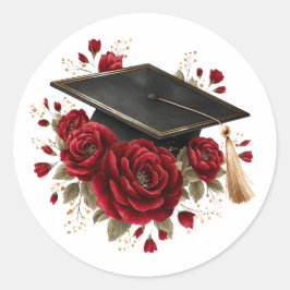 Examenströja med röda rosor firande design runt klistermärke