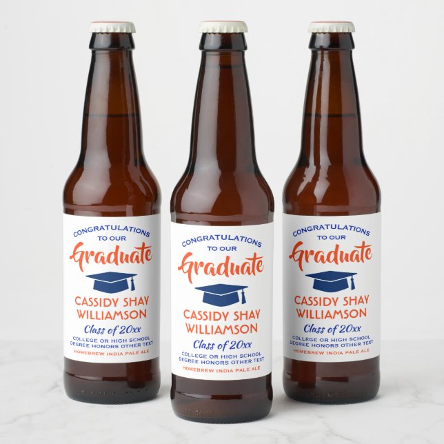 Examinationsfest Kongruerande Modern Orange och Bl Ölflaska Etikett (Flaskor)