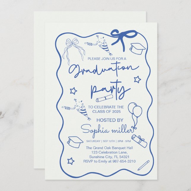 Examinationsfest Retro Inbjudan Klass 2025,Drömsk (Fram/baksida)