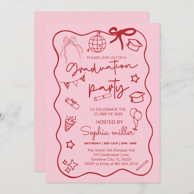 Examinationsfest Retro Inbjudan Klass 2025,Drömskt (Fram/baksida)