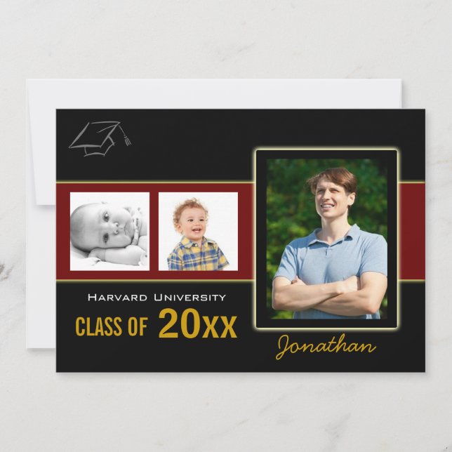 Examinationsfirande 3 Bilder röd Inbjudan (Framsida)