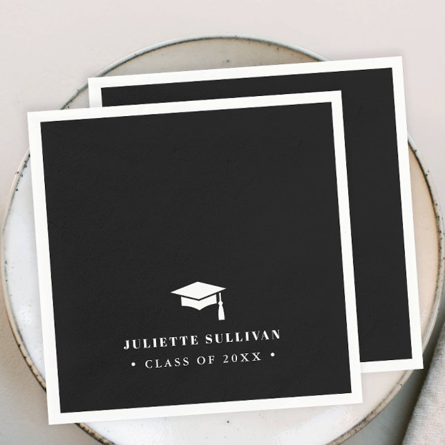 Examinationsfirande | Enkel typ Pappersservett (Simple Type Black and White Graduation Party Napkins.)
