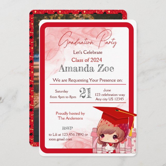 Examinationsfirande inbjudan/annons inbjudningar (Fram/baksida)