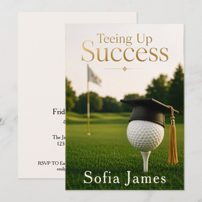 Examinationsfirande Inbjudan Golf Tema (Fram/baksida)