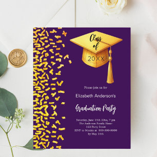 Examinationsfirande party lila guld konfetti inbju