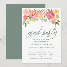 Examinationsfirande Peony blommor inbjudan