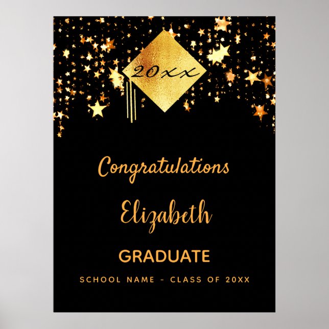 Examinationsfirande svart guld stjärnor examinerad poster (Framsidan)