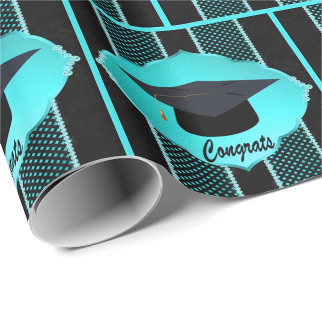 Examinationshatt Falsk Rhinestone Svart Turkos Presentpapper (Rullad Hörn)