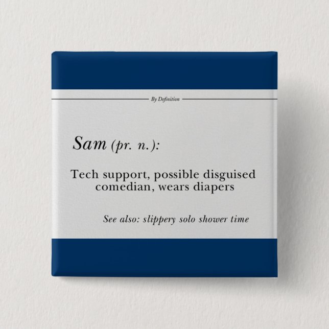 Examinatorn Sam knäppas Knapp (Framsida)