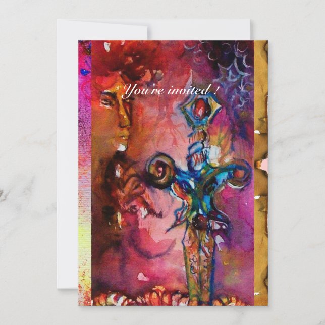 EXCALIBUR 1, ljust röd, rosa lila pergament Inbjudningar (Framsida)