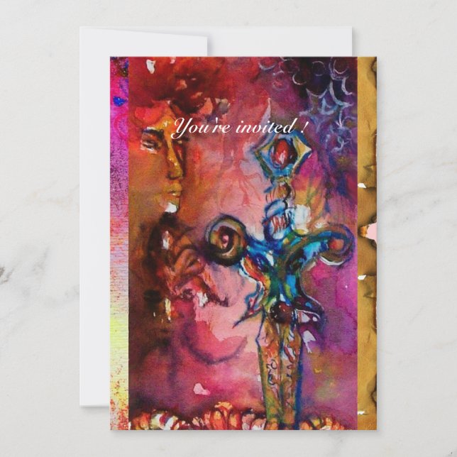 EXCALIBUR 1, stark röd, rosa lila pergament Inbjudningar (Framsida)