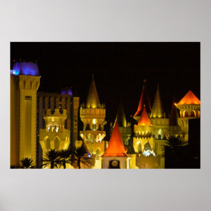 Excalibur Hotel och Casino på natten Poster