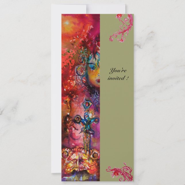 EXCALIBUR , klarröd, rosa blå grön Inbjudningar (Framsida)