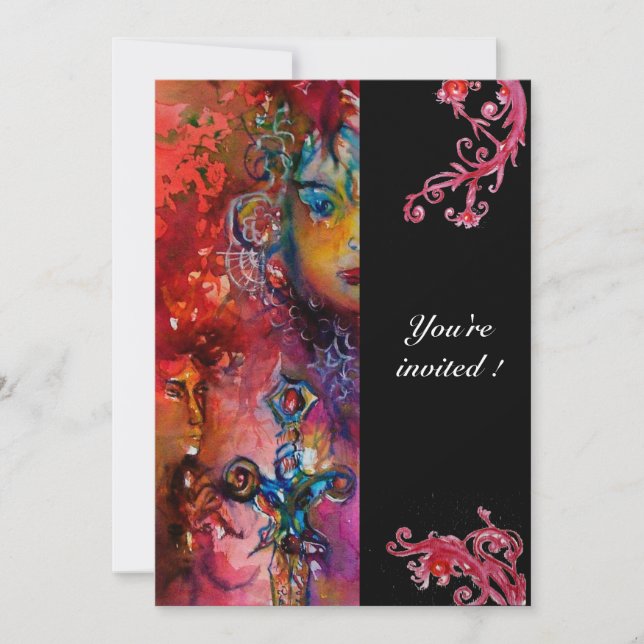 EXCALIBUR, klarröd, svart Inbjudningar (Framsida)