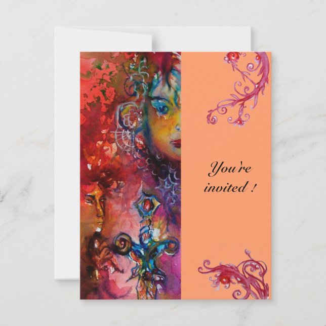 EXCALIBUR, ljusröd, rosa blå orange Inbjudningar (Framsida)