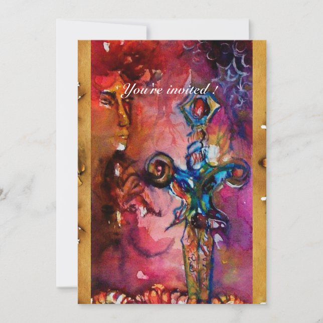 EXCALIBUR MAGISKT SVÄRD Röd Lila Fantasy Inbjudningar (Framsida)