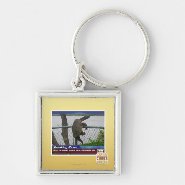 Excaping sköldpadda fyrkantig silverfärgad nyckelring (Framsidan)